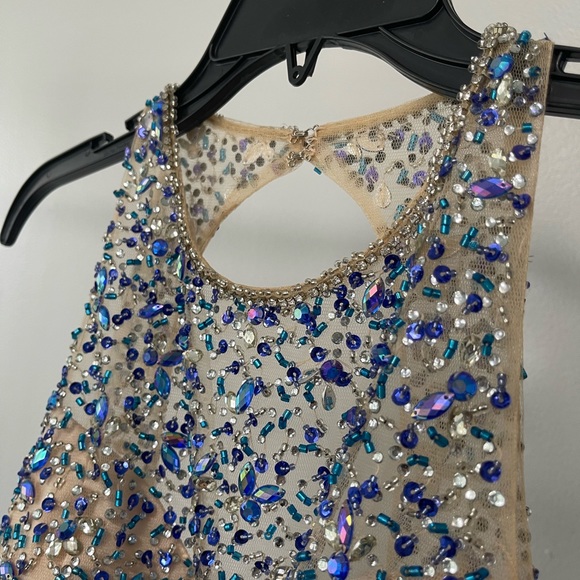 Studio 17 12667 Cutout Back Long Royal Blue Prom Dress illusion neck line - Picture 5 of 11